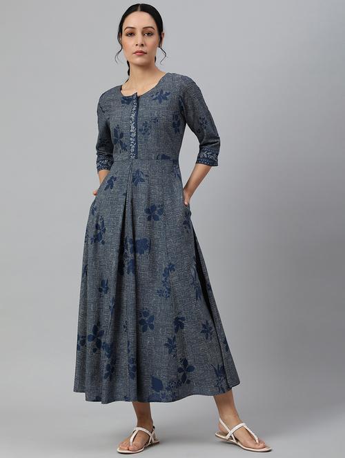 floral a-line ethnic dress - 18544744 - Very Small Image - 1