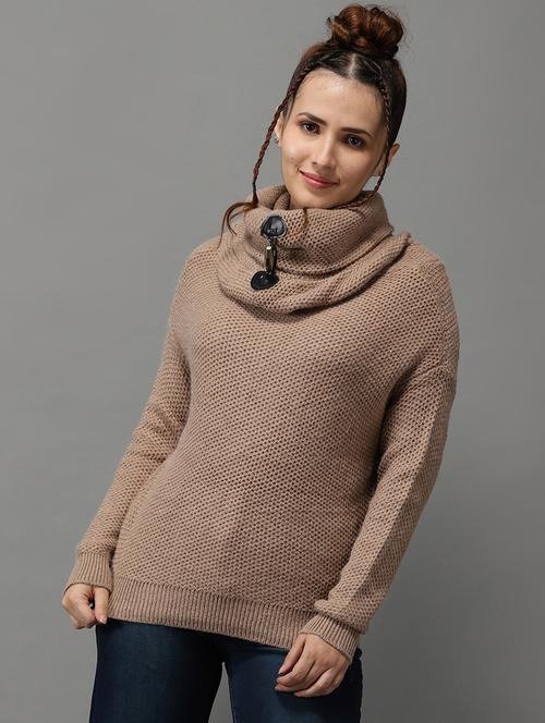 cowl neck self design pullover - 18545202 - Very Small Image - 1