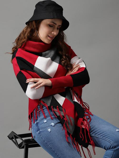 turtle neck checkered poncho - 18545217 - Very Small Image - 1