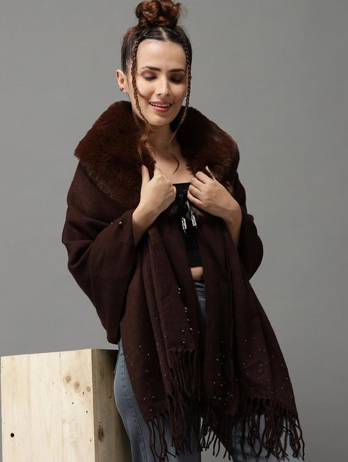 fringed hem wool poncho - 18545220 - Very Small Image - 1