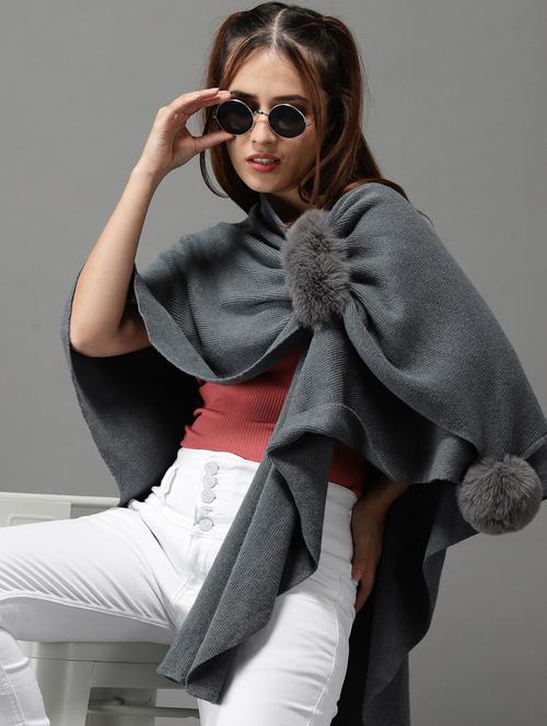 pom pom embellished poncho - 18545228 - Very Small Image - 1