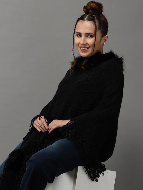 fur embellished wool poncho - 18545230 - Very Small Image - 1