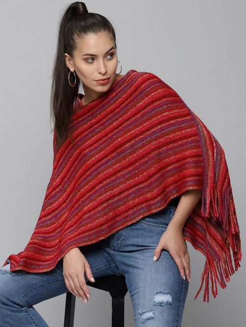 fringed hem striped poncho - 18545232 - Very Small Image - 1