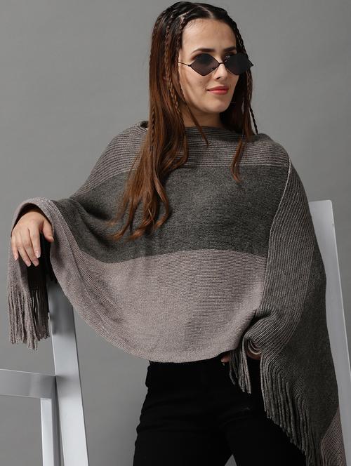 fringed hem wool poncho - 18545243 - Very Small Image - 1