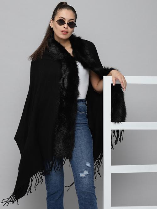 fur embellished wool poncho - 18545247 - Very Small Image - 1
