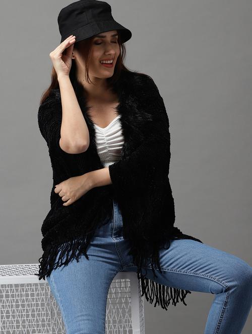 fringed hem self design poncho - 18545253 - Very Small Image - 1