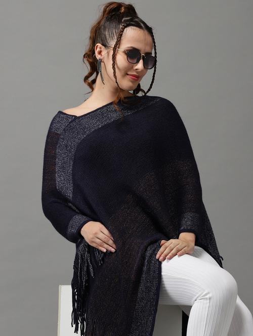 fringed hem wool poncho - 18545258 - Very Small Image - 1