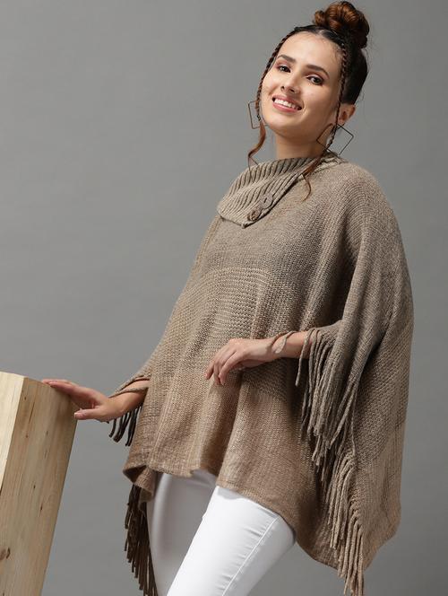 fringed hem solid poncho - 18545263 - Very Small Image - 1