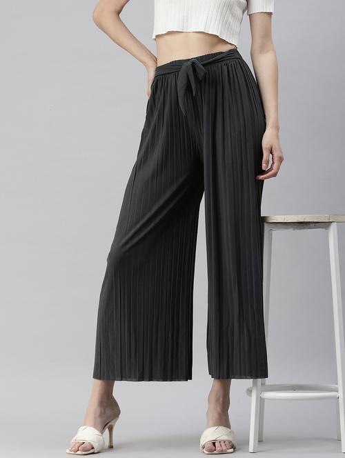 tie front solid wide leg trouser - 18545328 - Very Small Image - 1