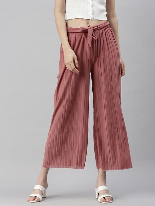 tie front solid wide leg trouser - 18545330 - Very Small Image - 1