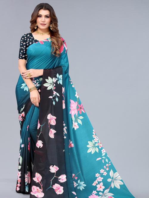 floral printed saree with blouse - 18547094 - Very Small Image - 1