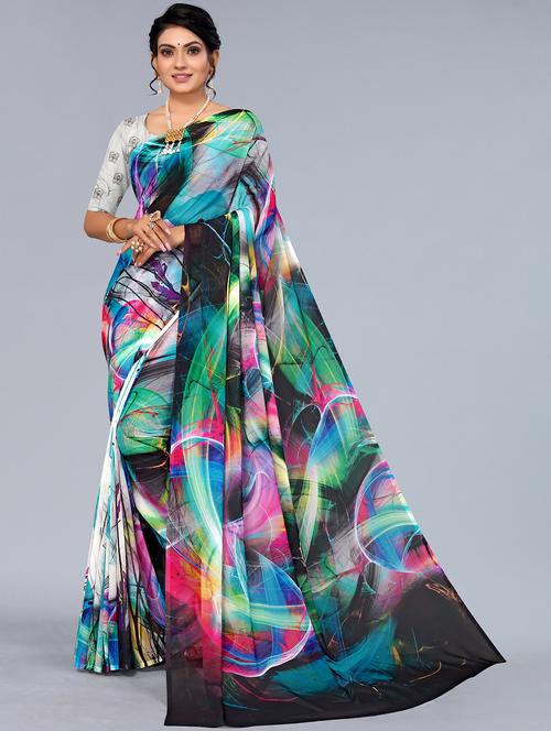women's abstract multi colored saree - 18547134 - Very Small Image - 1
