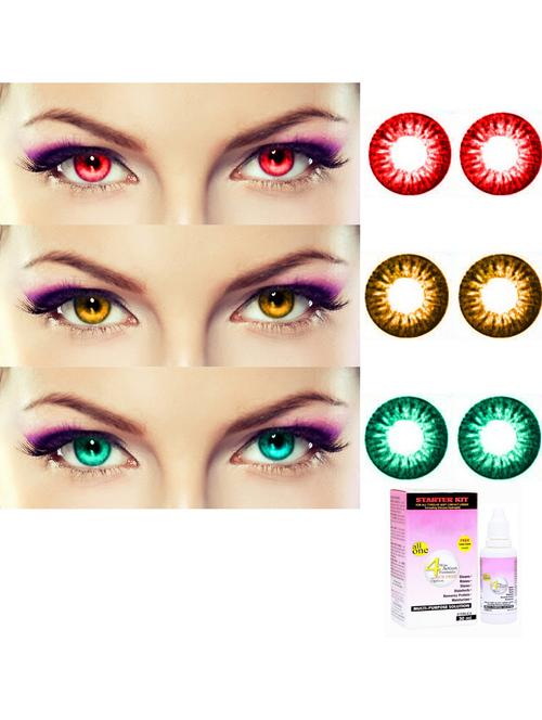 unisex set of 3 contact lenses with 30 ml solution - 18547271 - Very Small Image - 1