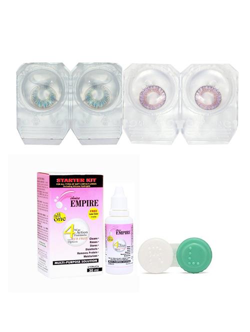 lightblue-voilet colored contact lens 2 pair with case and solution (0 power) - 18548493 - Very Small Image - 1