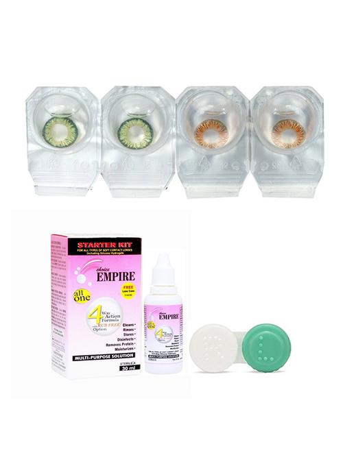 dark green-honey colored contact lens 2 pair with case and solution (0 power) - 18548495 - Very Small Image - 1