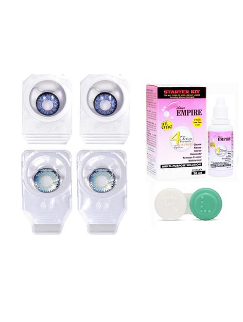 colored contact lens zero power with case & 30ml solution dark blue-aqua - 18548503 - Very Small Image - 1