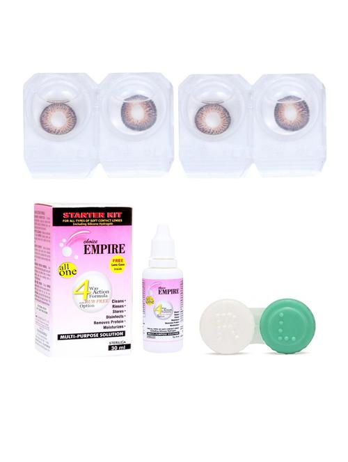dark brown 2 pair colored contact lens with case & solution (0 power) - 18548556 - Very Small Image - 1