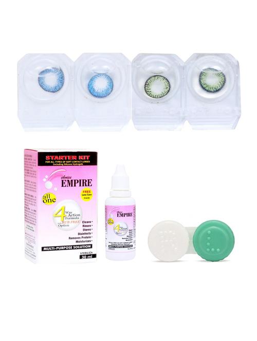 deep blue-light green 2 pair colored contact lens with case & solution (0 power) - 18548571 - Very Small Image - 1