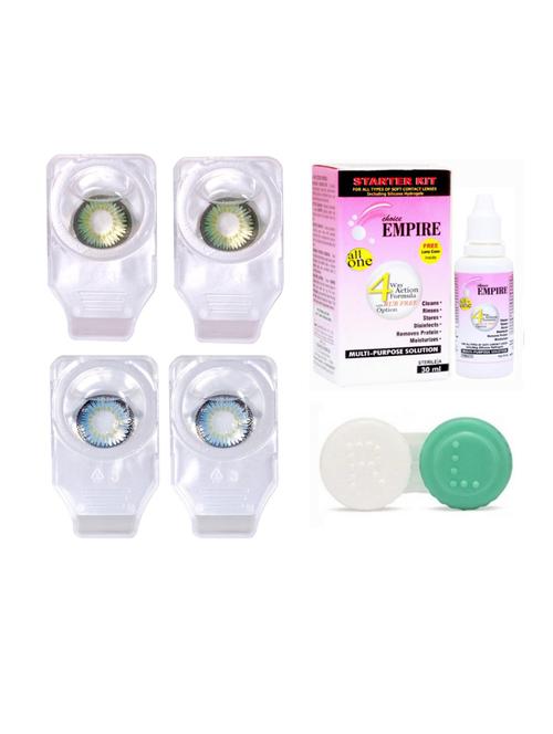pair colored contact lens zero power with case & 30ml solution green-aqua - 18548573 - Very Small Image - 1