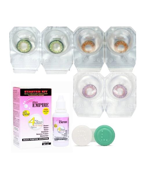 green-honey-voilet colored contact lens 3 pair with case and solution (0 power) - 18548593 - Very Small Image - 1