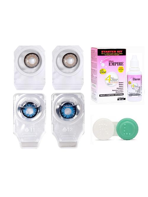 pair colored contact lens zero power with case & 30ml solution grey-blue - 18548636 - Very Small Image - 1