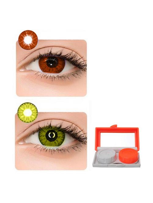 monthly 2 pair brown-hazel colored 0 power contact lenses for eyes men and women with 30 ml lesn solution - 18548816 - Very Small Image - 1