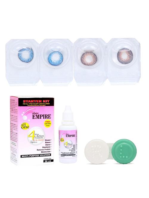 deep blue-dark brown 2 pair colored contact lens with case & solution (0 power) - 18548906 - Very Small Image - 1