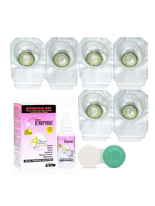 green 3 pair colored contact lens with case and solution (0 power) - 18548917 - Very Small Image - 1