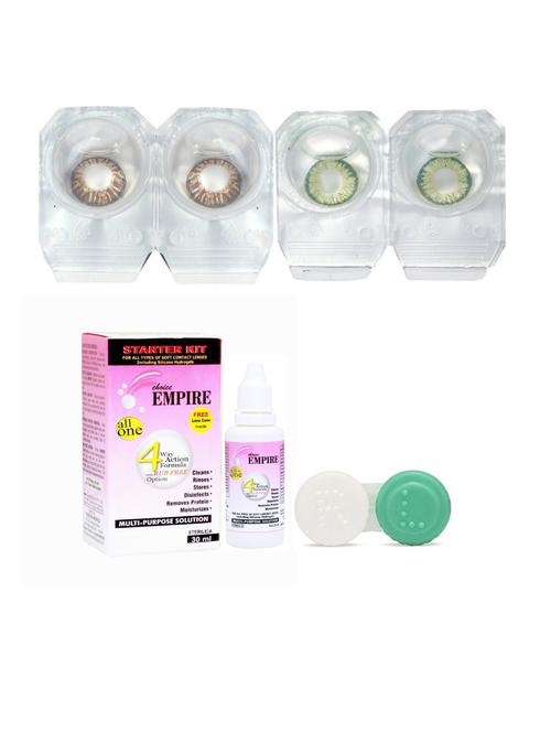 brown-green colored contact lens 2 pair with case and solution (0 power) - 18549144 - Very Small Image - 1