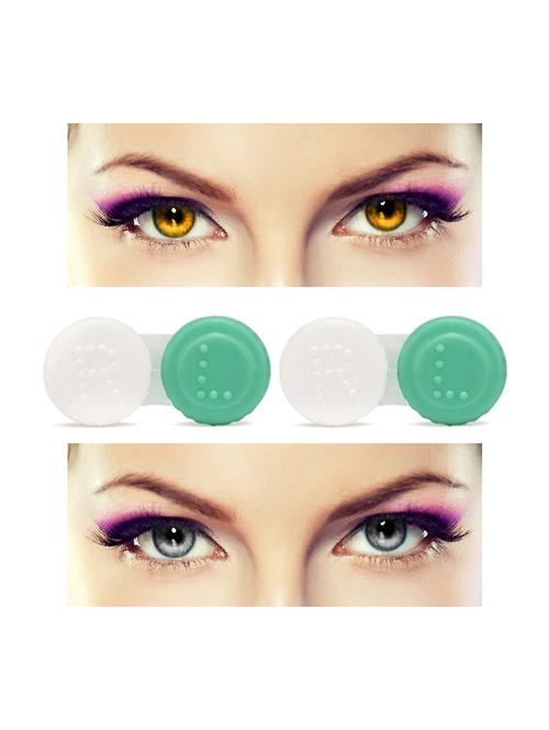 unisex 2 pair monthly colored contact lenses zero power with 2 lens case (honey-grey ) - 18549155 - Very Small Image - 1