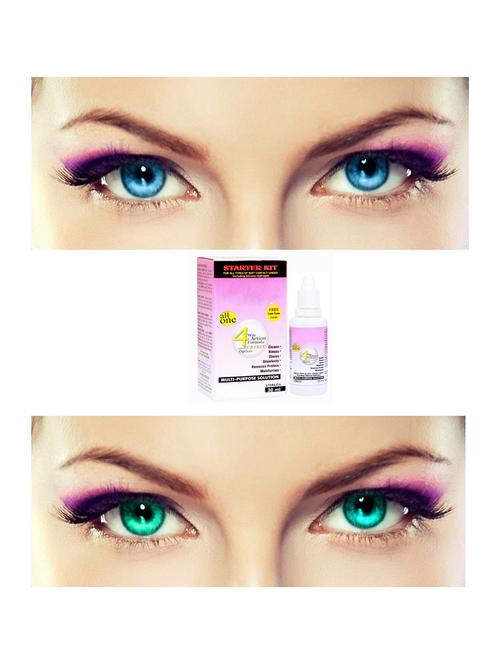 unisex 2 pair monthly colored contact lenses zero power with 30 ml solution (aqua-sea blue ) - 18549157 - Very Small Image - 1