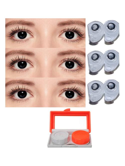 unisex 3 pair black monthly colored 0 power contact lenses for eyes men and women with lens travel kit - 18549159 - Very Small Image - 1