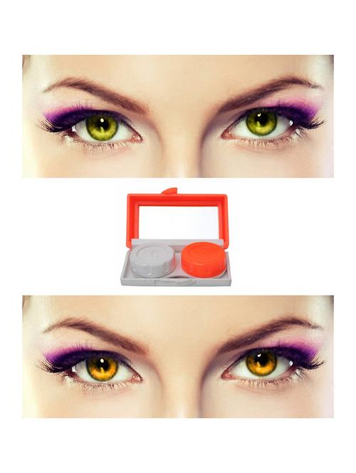 unisex 2 pair monthly colored contact lenses zero power with 1 lens travel kit (hazel-honey ) - 18549161 - Very Small Image - 1