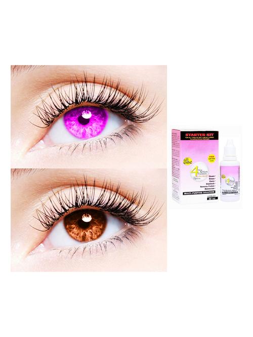 unisex 2 pair monthly colored contact lenses zero power with 30 ml solution (violet-brown) - 18549173 - Very Small Image - 1