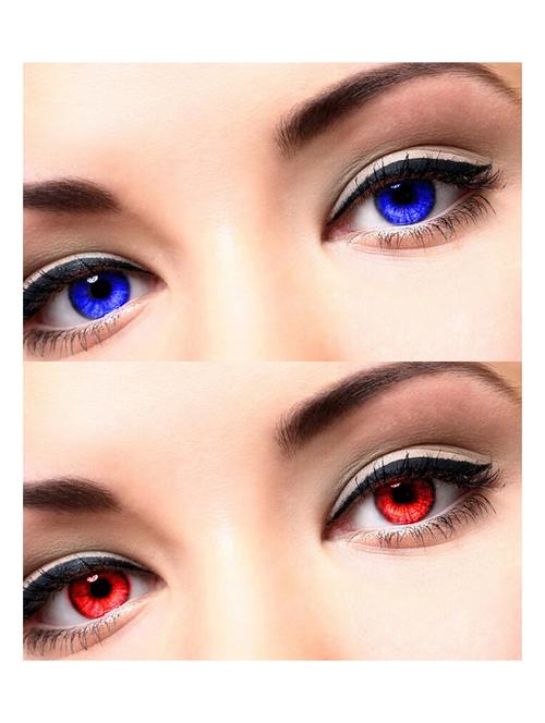 unisex blue, red 2 pair colored monthly contact lens for eyes with 1 lens case for men women boys girls - 18549176 - Very Small Image - 1