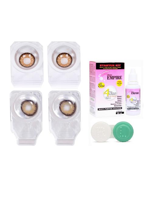 unisex colored contact lens zero power with case & 30ml solution honey-brown - 18549179 - Very Small Image - 1