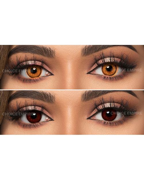 unisex 2 pair monthly colored contact lenses zero power with lens case (honey-brown) - 18549186 - Very Small Image - 1
