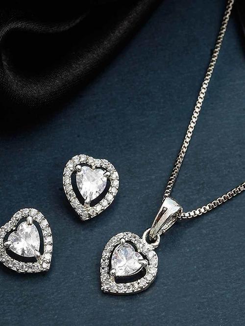 crystal heart silver necklace & earring set - 18551083 - Very Small Image - 1