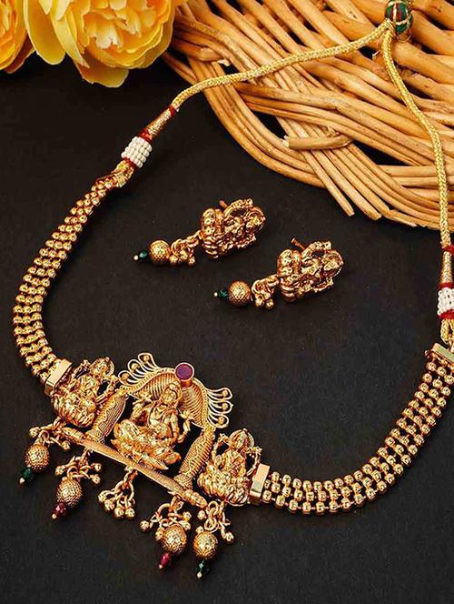 lakshmi gold temple necklace set - 18551086 - Very Small Image - 1