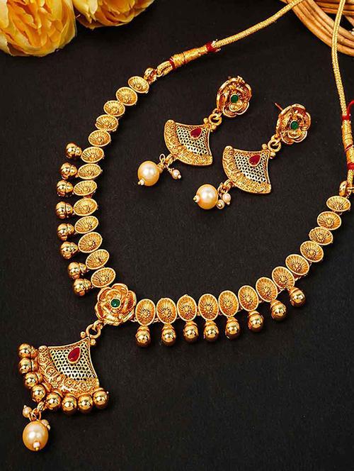 elegant gold necklace set - 18551087 - Very Small Image - 1