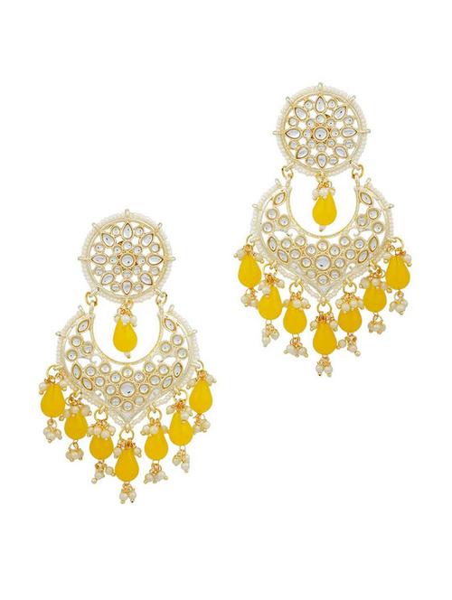 yellow drops crystal earring & maang tika set - 18551171 - Very Small Image - 1