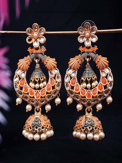 orange metal jhumki earring - 18551207 - Very Small Image - 1