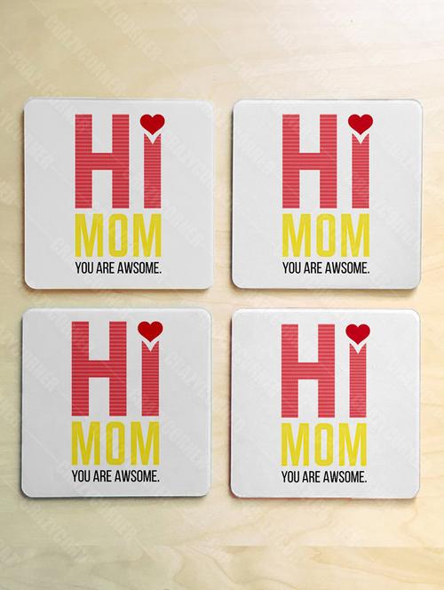 hi mom you are awesome quote printed coaster set - 18552237 - Very Small Image - 1