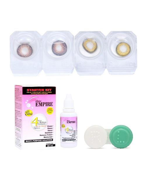 dark brown-dark hazel 2 pair colored contact lens with case & solution (0 power) - 18555819 - Very Small Image - 1