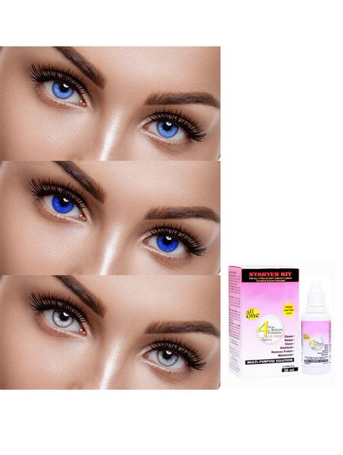 unisex set of 3 contact lenses with 30 ml solution - 18555835 - Very Small Image - 1