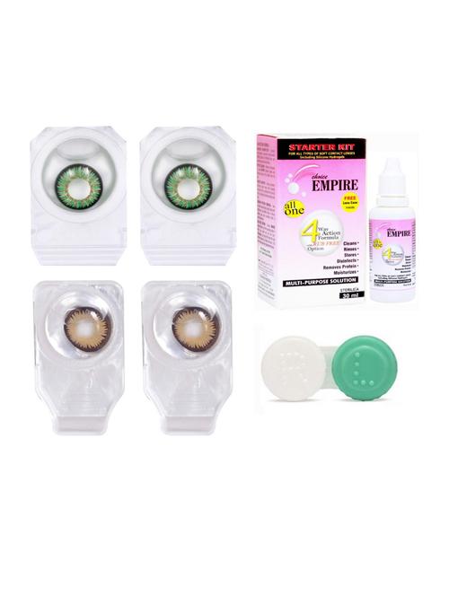 pair colored contact lens zero power with case & 30ml solution turquoise-brown - 18556004 - Very Small Image - 1