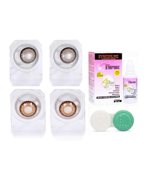 pair colored contact lens zero power with case & 30ml solution grey-honey - 18556030 - Very Small Image - 1