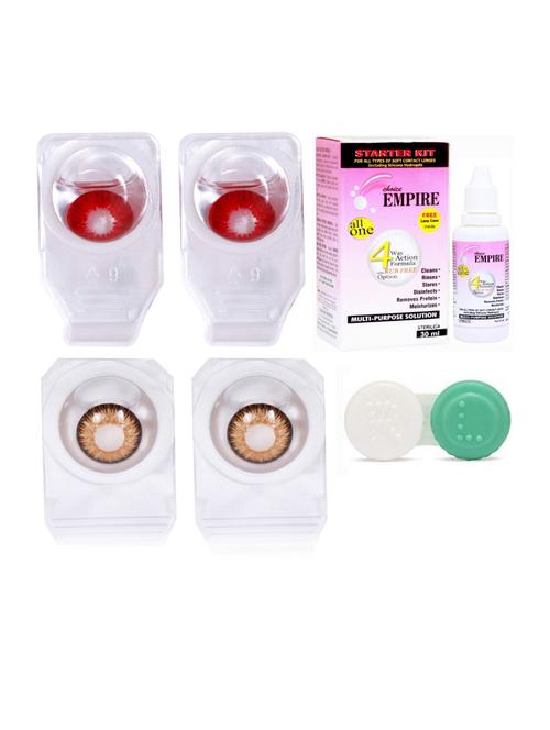 pair colored contact lens zero power with case & 30ml solution red-honey - 18556051 - Very Small Image - 1