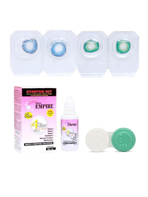 deep blue-turquoise 2 pair colored contact lens with case & solution (0 power) - 18556097 - Very Small Image - 1