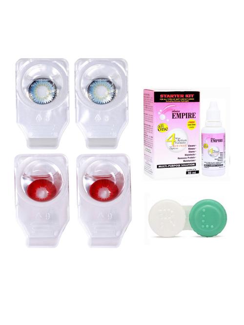 pair colored contact lens zero power with case & 30ml solution aqua-red - 18556143 - Very Small Image - 1